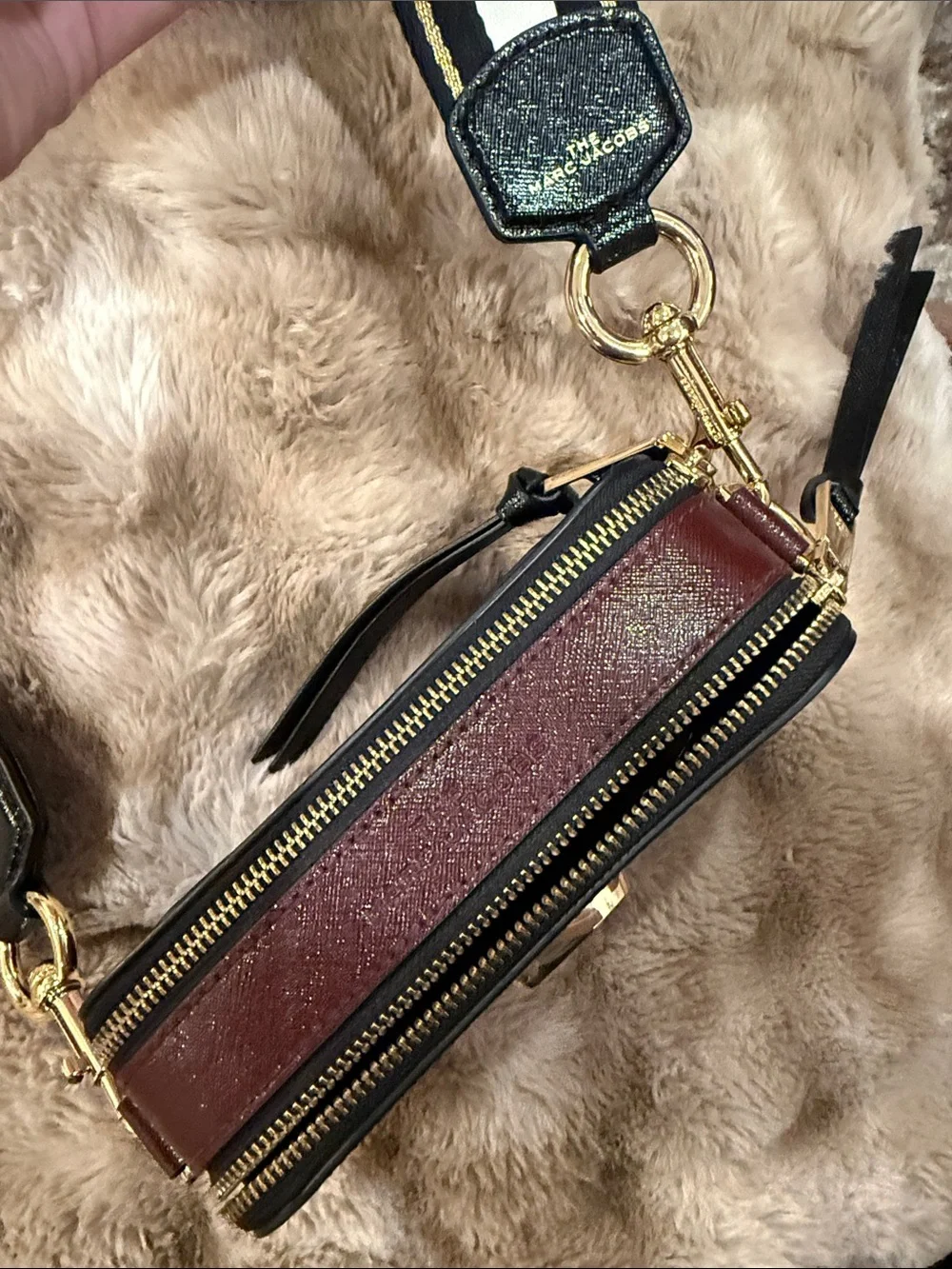 Marc Jacobs Black & Red Camera Crossbody with Black & White Striped Strap - Picture 2 of 6